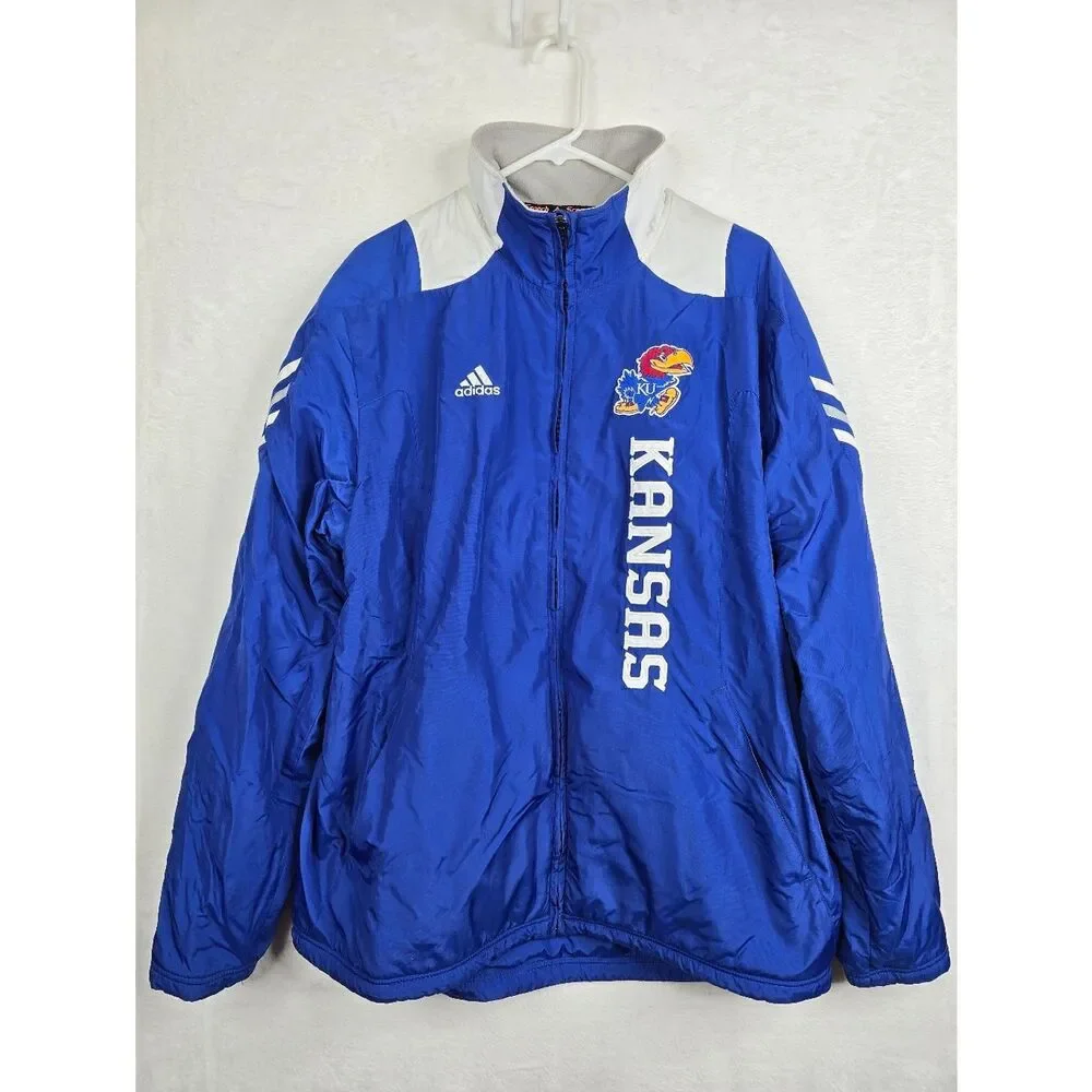 Adidas ClimaProof Kansas Jayhawks Jacket Mens M Blue Fleece Lined Full Zip KU